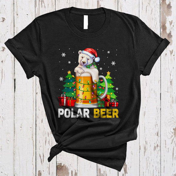 MacnyStore - Polar Bear Cute Merry Christmas Lights Snow Xmas Santa Polar Bear Animal Drunk Lover T-Shirt