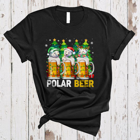 MacnyStore - Polar Bear Cute Merry Christmas Lights Snow Xmas Three Polar Bears Animal Drunk Lover T-Shirt
