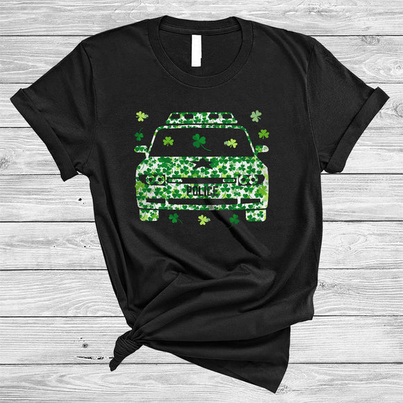MacnyStore - Police Car Driver Shape Shamrock, Joyful St. Patrick's Day Police Car Lover, Lucky Shamrock T-Shirt