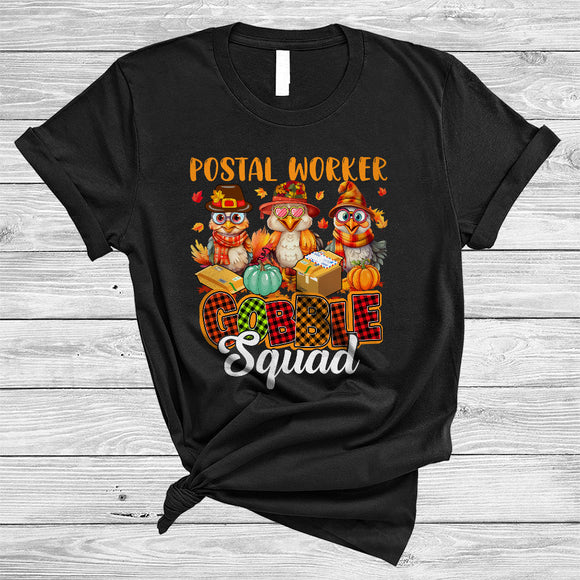 MacnyStore - Postal Worker Gobble Squad, Cute Three Postal Worker Turkeys Lover, Matching Thanksgiving Group T-Shirt