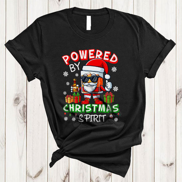 MacnyStore - Powered By Christmas Spirit, Sarcastic X-mas Santa Bourbon Glass, Drinking X-mas Team T-Shirt