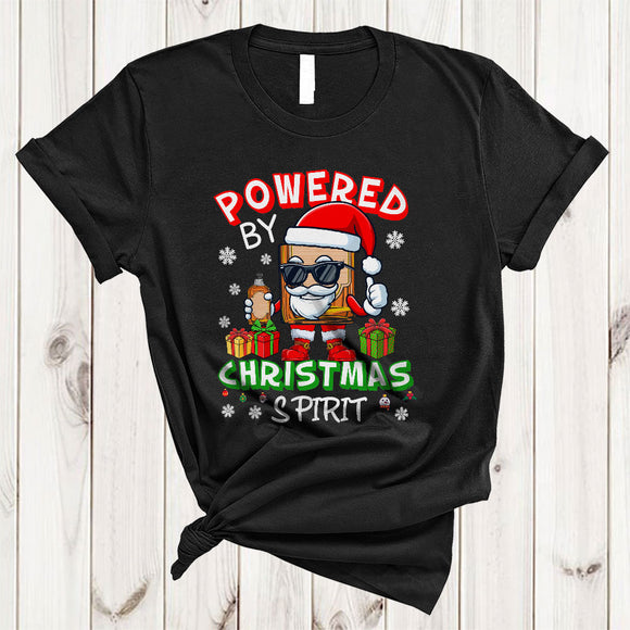 MacnyStore - Powered By Christmas Spirit, Sarcastic X-mas Santa Whiskey Glass, Drinking X-mas Team T-Shirt