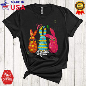 MacnyStore - Pre-K Squad Cool Funny Easter Day Three Bunnies Wearing Sunglasses Egg Hunt Group T-Shirt