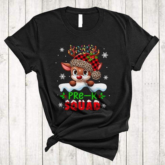MacnyStore - Pre-K Squad, Adorable Red Plaid Christmas Reindeer, X-mas Lights Students Teacher Group T-Shirt