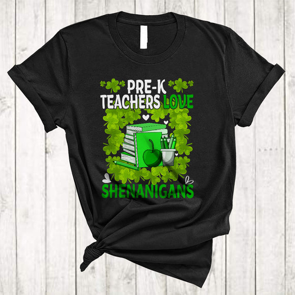 MacnyStore - Pre-K Teachers Love Shenanigans, Happy St. Patrick's Day Pre-K Teachers Lover, Irish Shamrocks T-Shirt