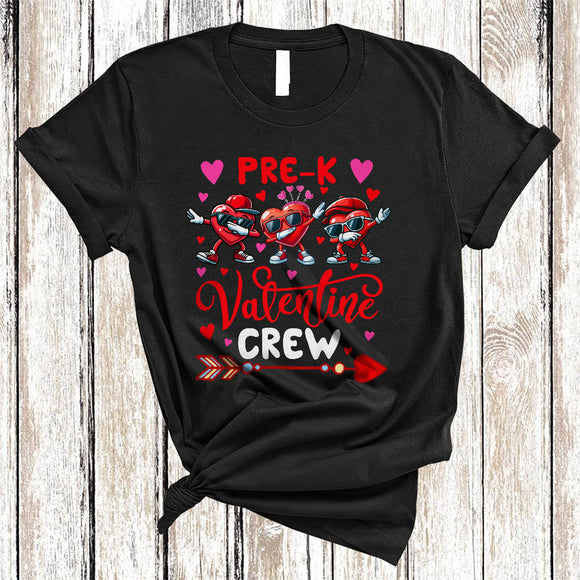 MacnyStore - Pre-K Valentine Crew, Adorable Valentine Three Dabbing Hearts, Student Teacher Group T-Shirt