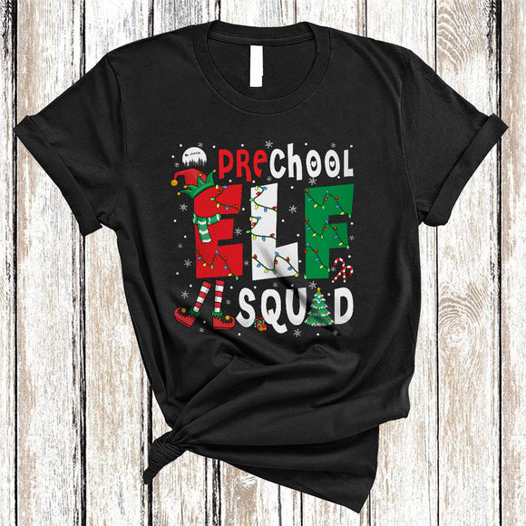 MacnyStore - Prechool ELF Squad, Joyful Christmas ELF Shoes Hat Snow Around, Students Teacher Group T-Shirt