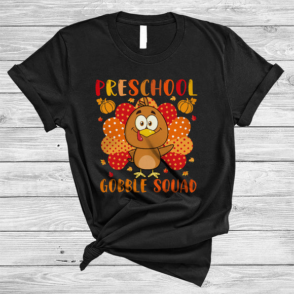 MacnyStore - Preschool Gobble Squad, Lovely Cute Thanksgiving Adorable Turkey, Student Teacher Group T-Shirt