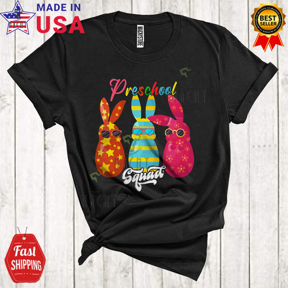 MacnyStore - Preschool Squad Cool Funny Easter Day Three Bunnies Wearing Sunglasses Egg Hunt Group T-Shirt