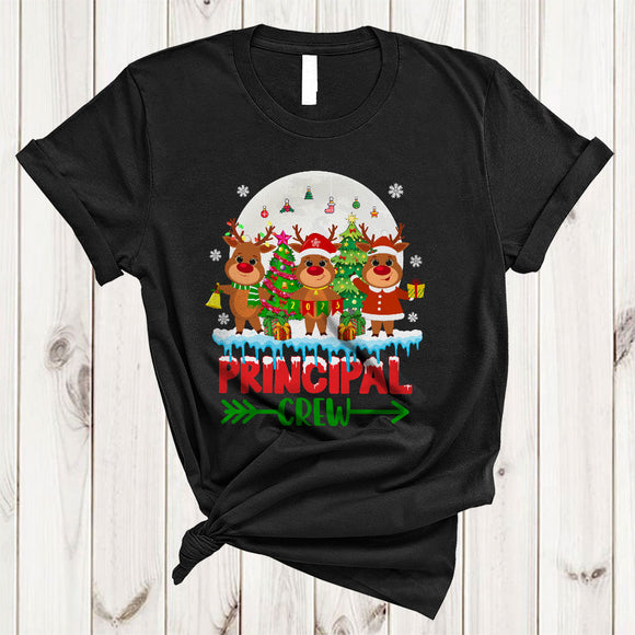 MacnyStore - Principal Crew 2023, Cute Adorable Christmas Tree Three Reindeers, Matching X-mas Group T-Shirt