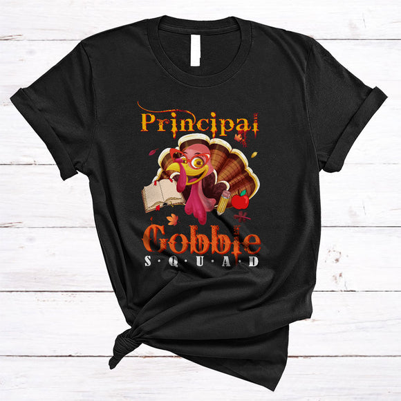 MacnyStore - Principal Gobble Squad Adorable Thanksgiving Fall Leaf Matching Turkey Principal Group T-Shirt