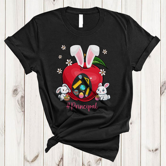 MacnyStore - Principal, Adorable Easter Day Bunny Apple Flowers, Egg Hunting Group Family Lover T-Shirt