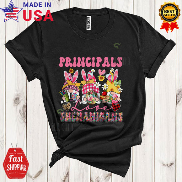 MacnyStore - Principals Love Shenanigans Cool Cute Easter Leopard Plaid Hearts Flowers Three Bunny Gnomes T-Shirt