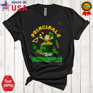 MacnyStore - Principals Love Shenanigans Cute Happy St. Patrick's Day Leprechaun In Pot Of Gold Coins Lover T-Shirt