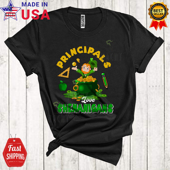 MacnyStore - Principals Love Shenanigans Cute Happy St. Patrick's Day Leprechaun In Pot Of Gold Coins Lover T-Shirt