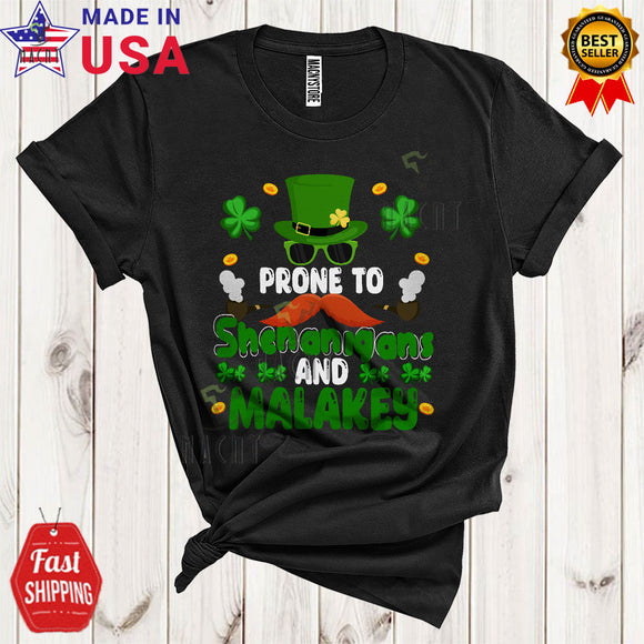 MacnyStore - Prone To Shenanigans And Malarkey Funny Happy St. Patrick's Day Leprechaun Face Irish Lover T-Shirt