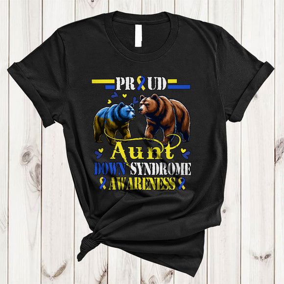 MacnyStore - Proud Aunt, Cool Down Syndrome Awareness Ribbon Two Bears, Wild Animal Family T-Shirt