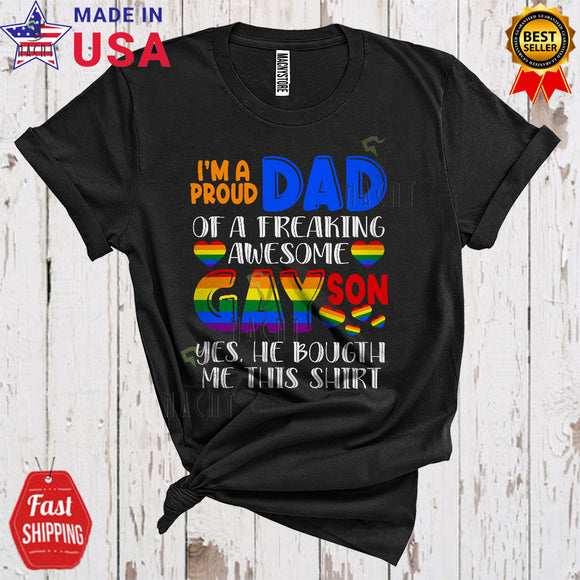 MacnyStore - Proud Dad Of A Freaking Awesome Gay Son Cool Funny Father's Day Gay Flag LGBTQ Pride Family T-Shirt