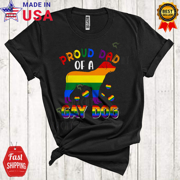 MacnyStore - Proud Dad Of A Gay Dog Funny Cool Father's Day LGBT LGBTQ Pride Rainbow Flag  Family Lover T-Shirt