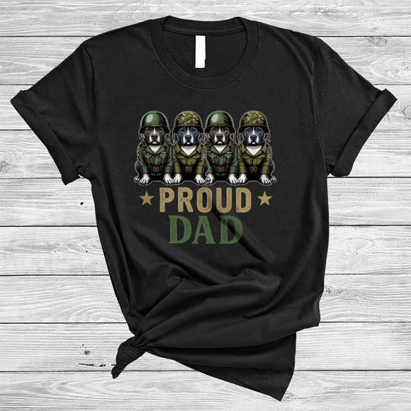MacnyStore - Proud Dad, Adorable Four Pit Bull Veteran, US Soldier Veteran Proud Matching Family Group T-Shirt