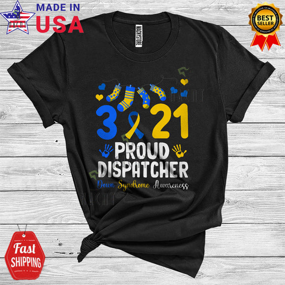 MacnyStore - Proud Dispatcher Down Syndrome Awareness Cool Cute Yellow Blue Ribbon Socks Lover T-Shirt