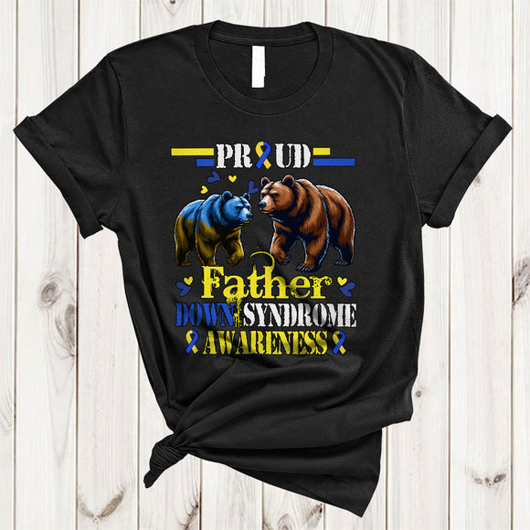 MacnyStore - Proud Father, Cool Down Syndrome Awareness Ribbon Two Bears, Wild Animal Family T-Shirt