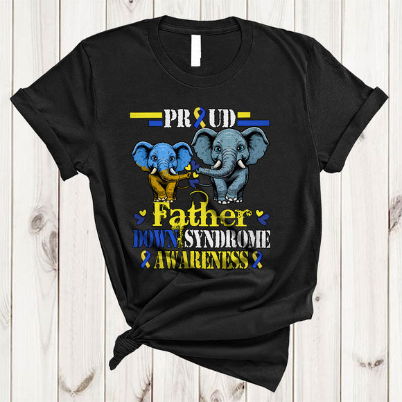 MacnyStore - Proud Father, Cool Down Syndrome Awareness Ribbon Two Elephants, Wild Animal Family T-Shirt
