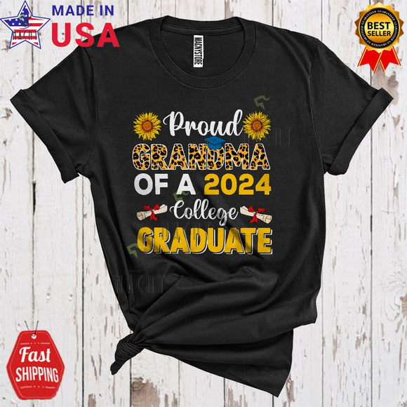 MacnyStore - Proud Grandma Of A 2024 College Graduate Cool Cute Mother's Day Sunflowers Leopard Graduation T-Shirt