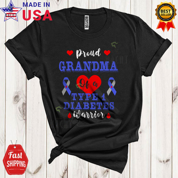 MacnyStore - Proud Grandma Of A Type 1 Diabetes Warrior Cool Cute Diabetes Awareness Ribbon T1D Family Lover T-Shirt