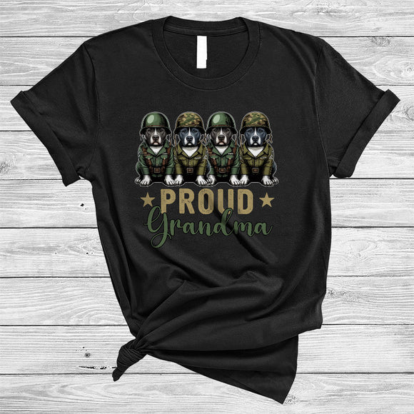 MacnyStore - Proud Grandma, Adorable Four Pit Bull Veteran, US Soldier Veteran Proud Matching Family Group T-Shirt