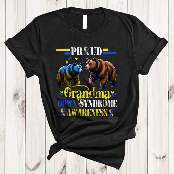 MacnyStore - Proud Grandma, Cool Down Syndrome Awareness Ribbon Two Bears, Wild Animal Family T-Shirt