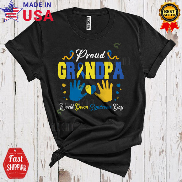 MacnyStore - Proud Grandpa World Down Syndrome Day Cool Cute T21 Down Right Hands Heart Family T-Shirt