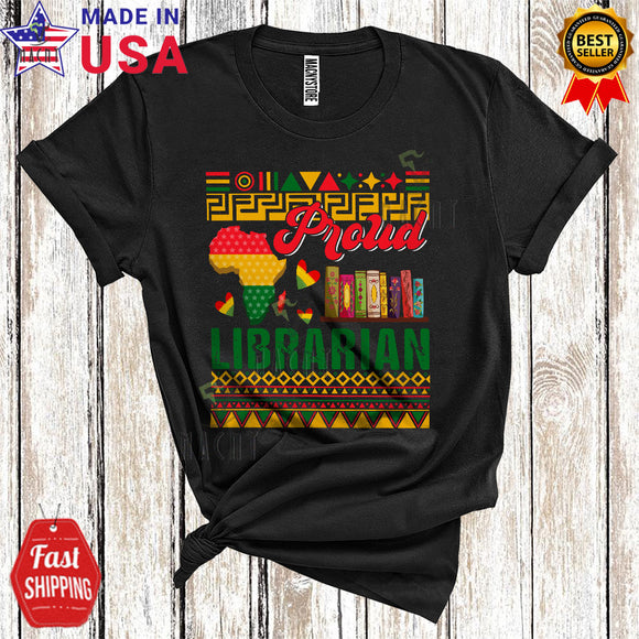 MacnyStore - Proud Librarian Cute Cool Black History Month Juneteenth African Hearts Maps Matching Group T-Shirt