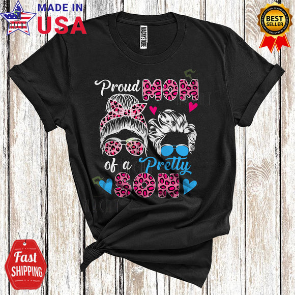 MacnyStore - Proud Mom Of A Pretty Son Cute Cool Mother's Day Leopard Bandana Mom Son Face Family T-Shirt
