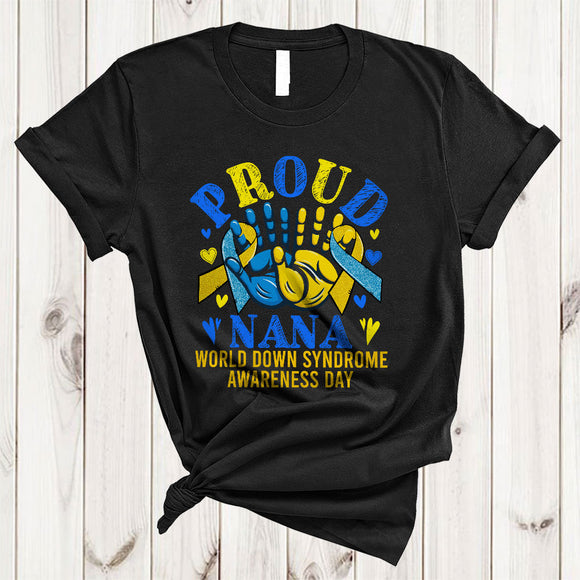 MacnyStore - Proud Nana, Adorable World Down Syndrome Awareness Ribbon Hands, Family Group T-Shirt