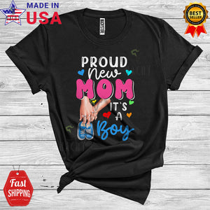 MacnyStore - Proud New Mom It's A Boy Cute Cool Pregnancy Mother's Day Baby Gender Reveal Family T-Shirt