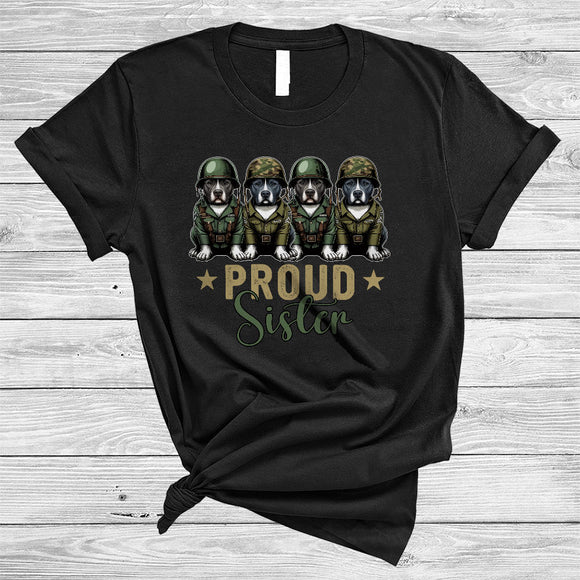 MacnyStore - Proud Sister, Adorable Four Pit Bull Veteran, US Soldier Veteran Proud Matching Family Group T-Shirt