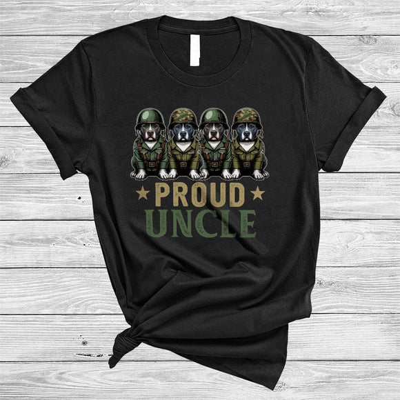 MacnyStore - Proud Uncle, Adorable Four Pit Bull Veteran, US Soldier Veteran Proud Matching Family Group T-Shirt