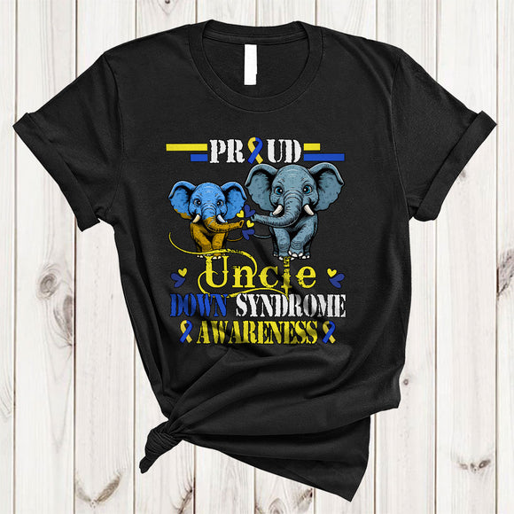 MacnyStore - Proud Uncle, Cool Down Syndrome Awareness Ribbon Two Elephants, Wild Animal Family T-Shirt