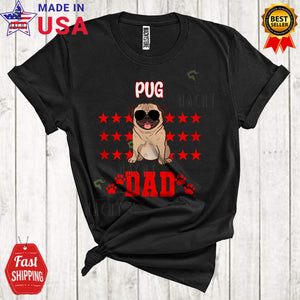 MacnyStore - Pug Dad Cute Cool Father's Day Family Stars Dog Paws Matching Dog Owner Lover T-Shirt