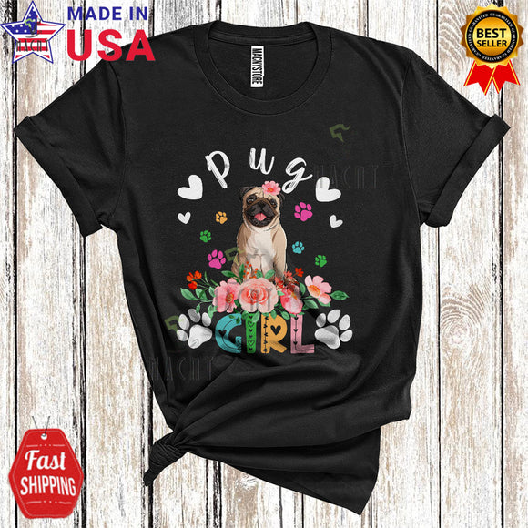MacnyStore - Pug Girl Cute Happy Mother's Day Flowers Paws Matching Family Group T-Shirt