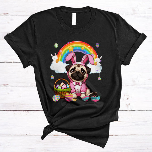 MacnyStore - Pug In Easter Bunny Cosplay, Amazing Easter Day Hunting Eggs Rainbow, Family Group T-Shirt