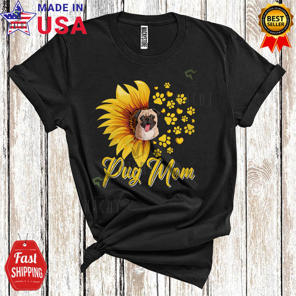 MacnyStore - Pug Mom Cute Cool Mother's Day Matching Family Group Sunflower Animal Lover T-Shirt