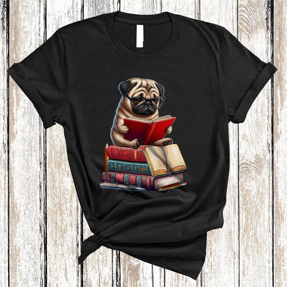 MacnyStore - Pug Reading Book, Adorable Animal Lover, Book Nerd Readers Reading Librarian Group T-Shirt