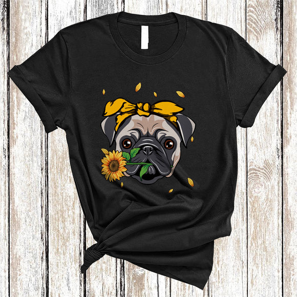 MacnyStore - Pug With Sunflower, Lovely Dog And Sunflower Flowers Lover, Matching Family Group T-Shirt