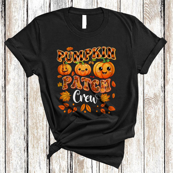 MacnyStore - Pumpkin Patch Crew, Cute Lovely Thanksgiving Plaid Pumpkin, Fall Leaf Family Group T-Shirt
