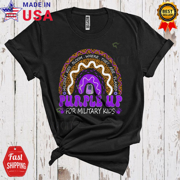 MacnyStore - Purple Up For Military Kids Cool Month Of The Military Child Soldier Veteran Leopard Rainbow T-Shirt