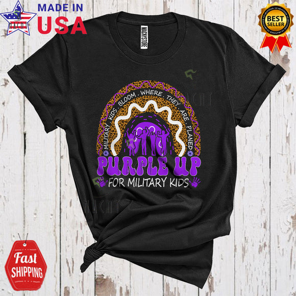 MacnyStore - Purple Up For Military Kids Cute Cool Month Of The Military Child Children Leopard Rainbow T-Shirt