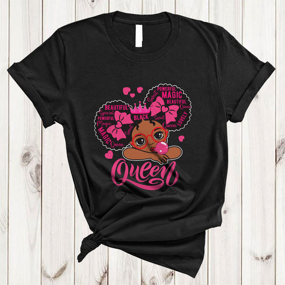 MacnyStore - Queen, Adorable Black History Month African American Girl Bubble, Pride Afro Family Group T-Shirt