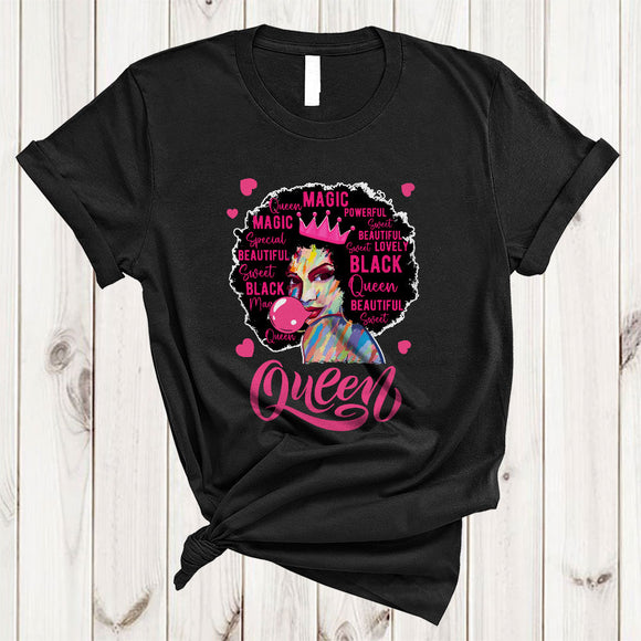MacnyStore - Queen, Adorable Black History Month African American Women Bubble, Pride Afro Family Group T-Shirt